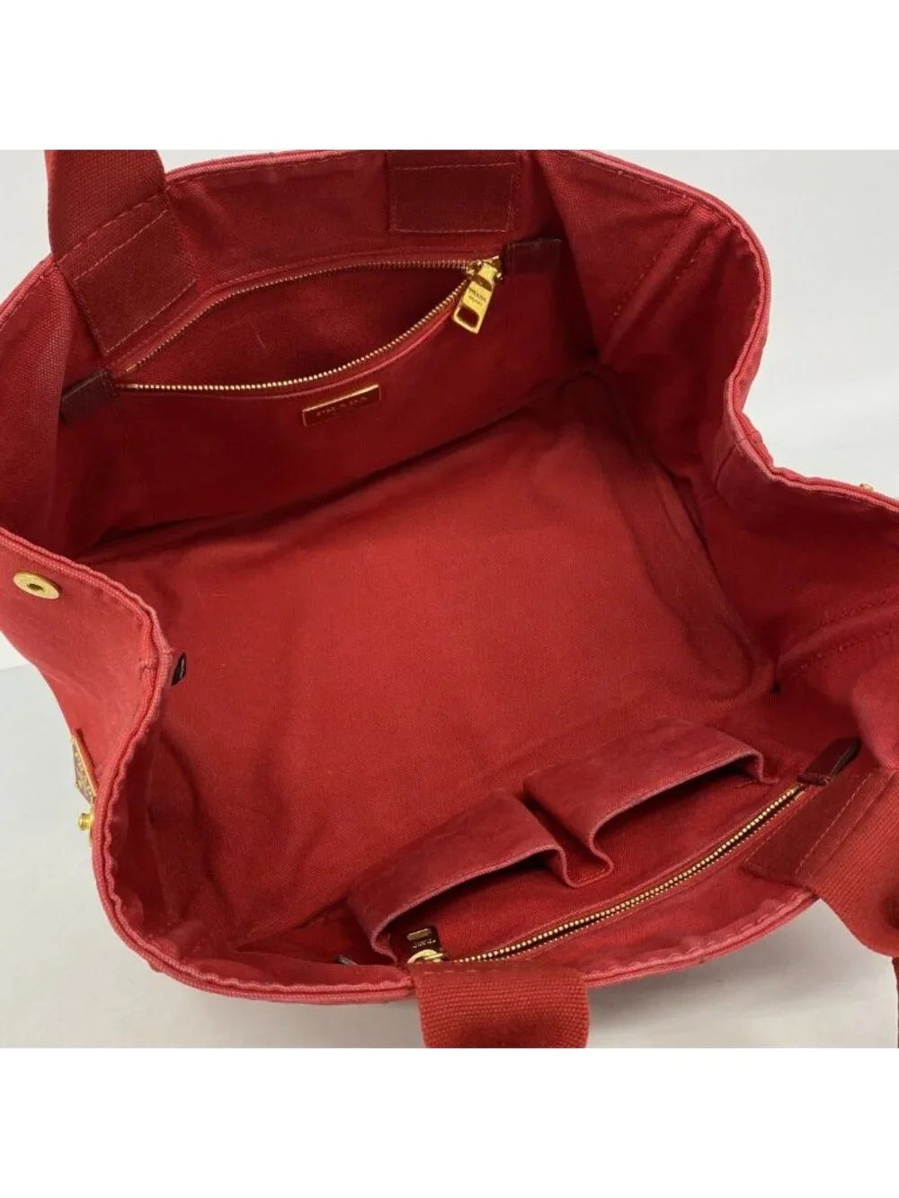 Prada Tote Canapa Canvas Red Gold